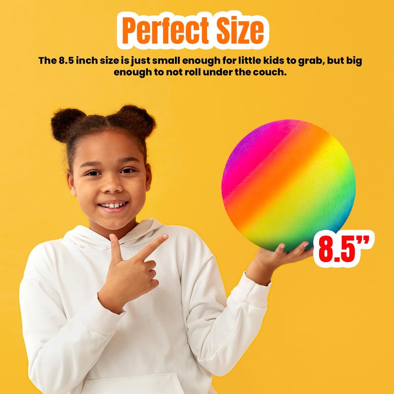 New Bounce Playground Balls for Kids - Set of 2 Rainbow Colored Rubber Bouncing Kick Balls Plus Pump - Regulation Size for Dodgeball and More - Durable  Inflatable 8.5"" Game Ball - Image 5